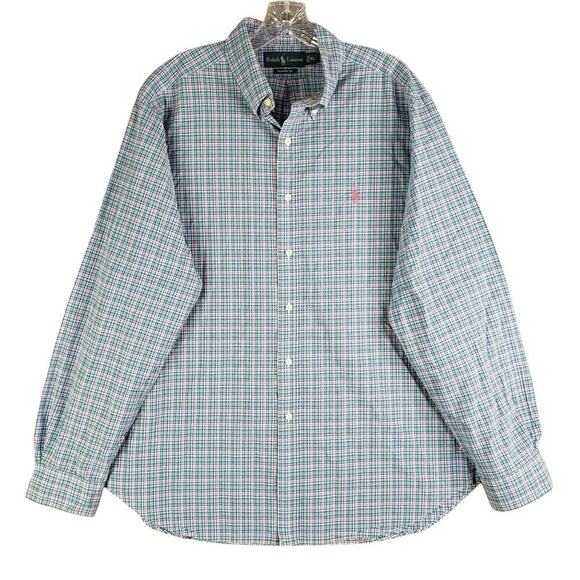 Polo Ralph Lauren Shirt Oxford Button Down Mens Size XL Long Sleeve Blue Plaid - Picture 2 of 10
